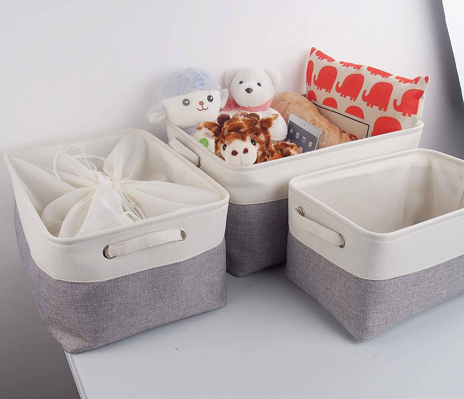 White Grey Fabric Box - Image 2