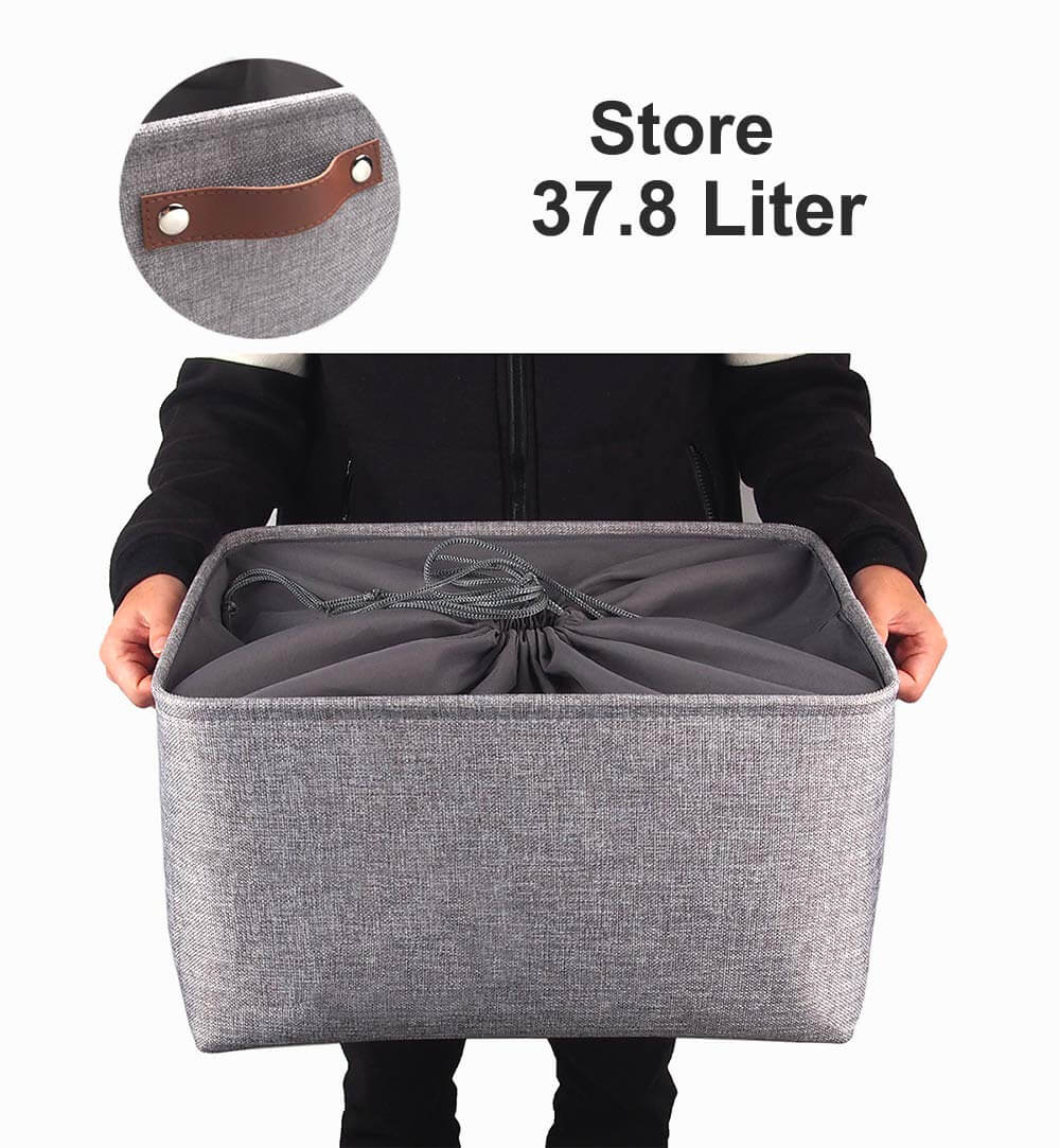 Mangata Set of 3 Storage Boxes with Drawstring, Extra Large(3 PACK, Grey) - Image 5