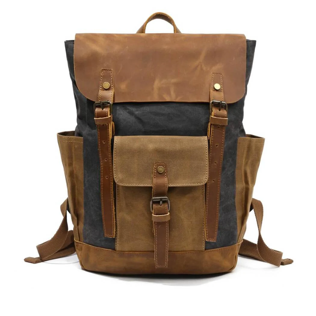 Vintage Waterproof Leather Canvas Backpack Rucksack - Image 11