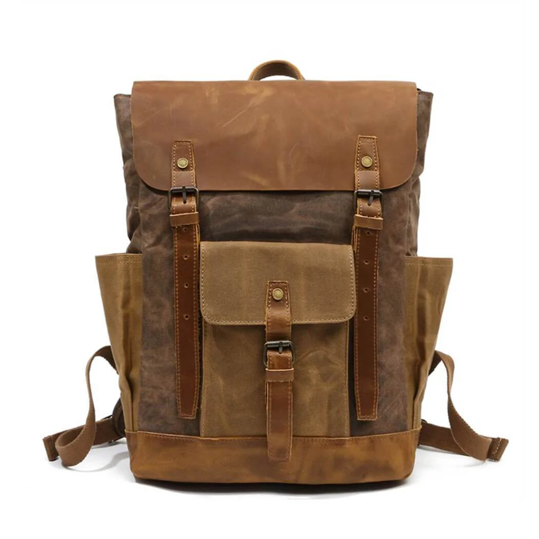 Vintage Waterproof Leather Canvas Backpack Rucksack - Image 15