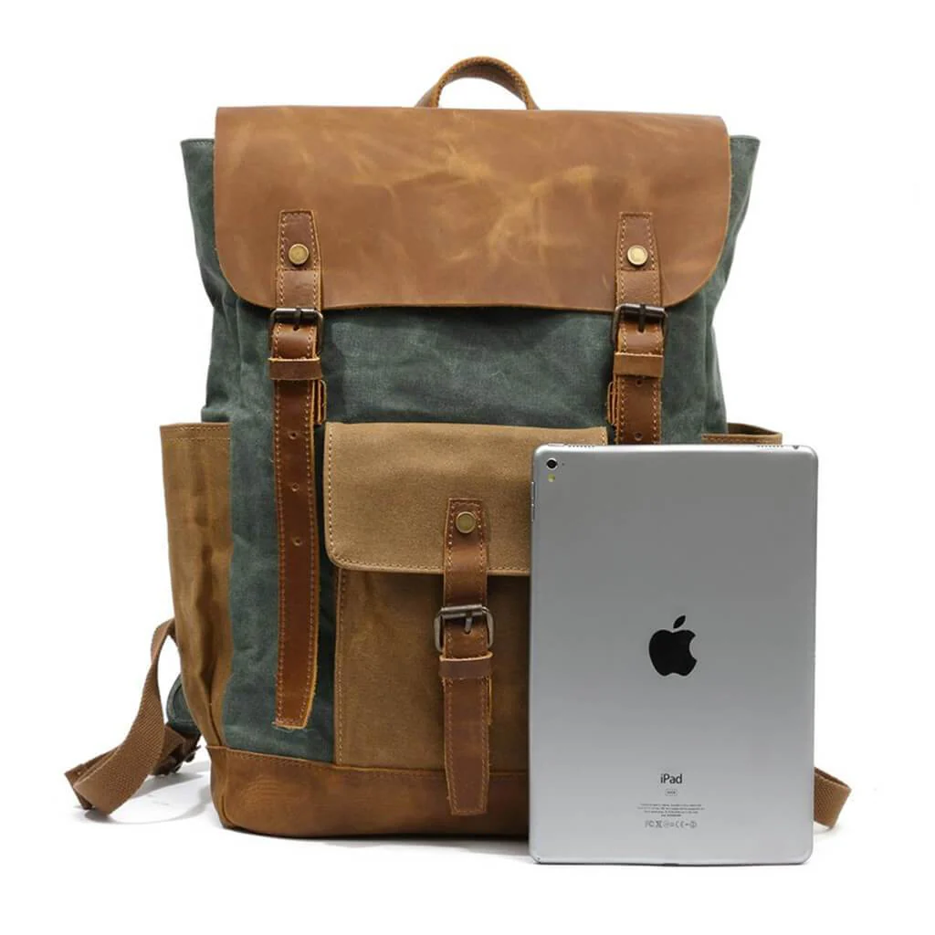 Vintage Waterproof Leather Canvas Backpack Rucksack - Image 3
