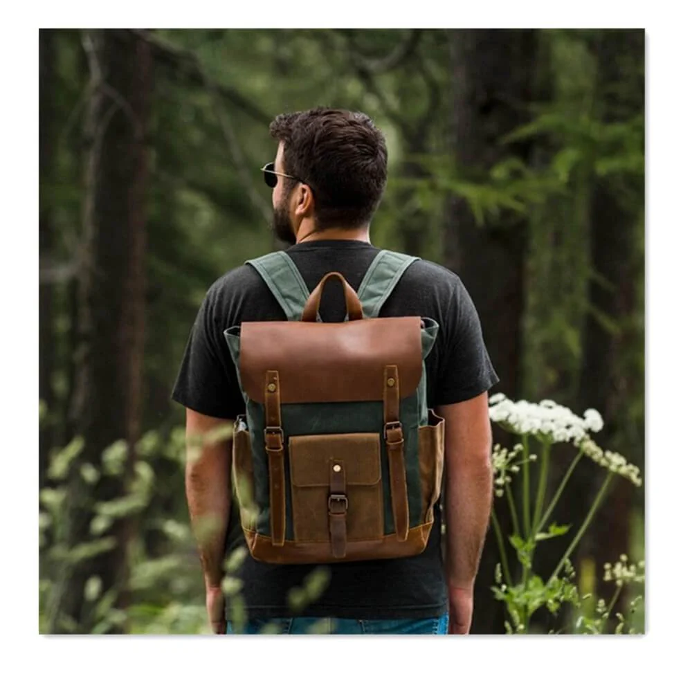 Vintage Waterproof Leather Canvas Backpack Rucksack - Image 5