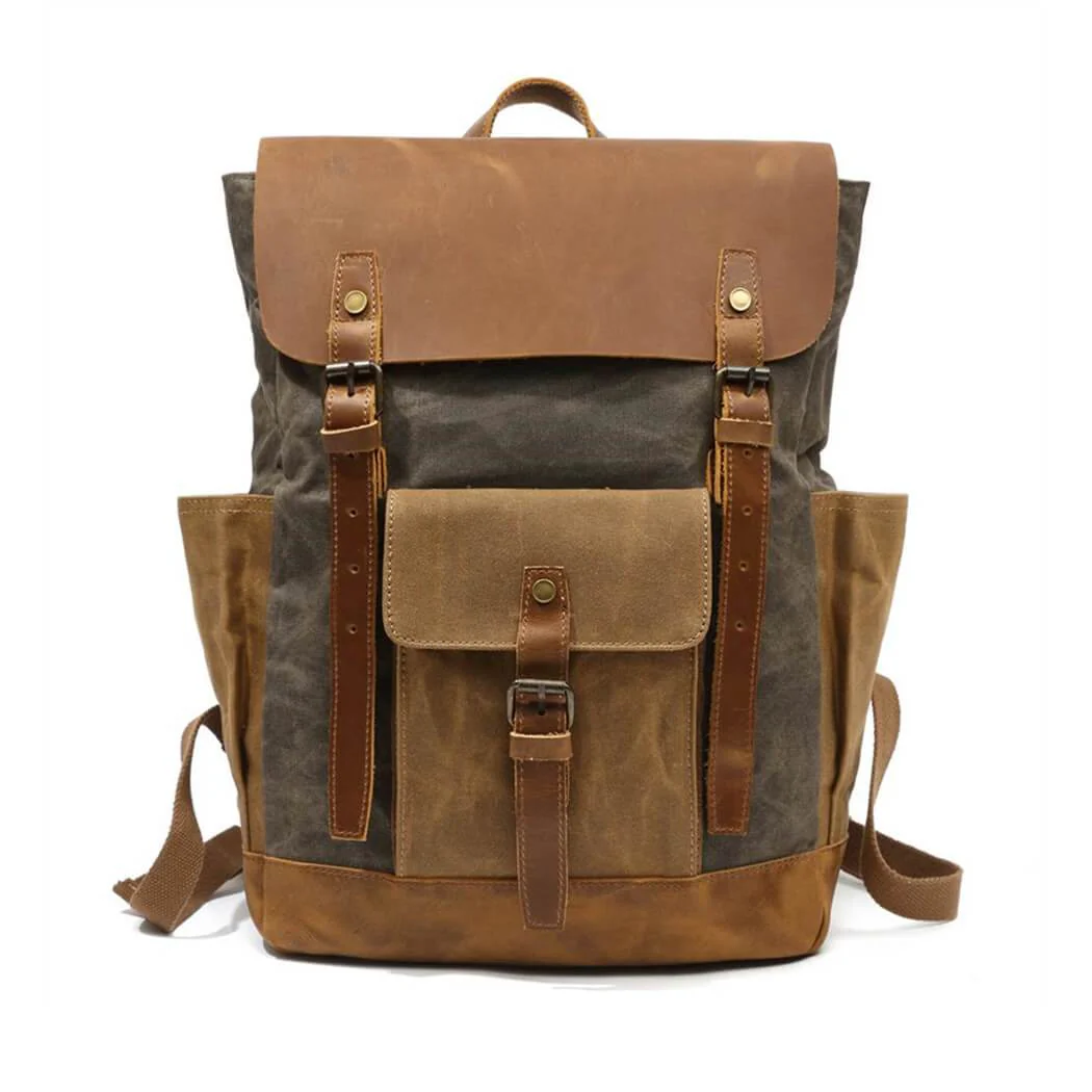 Vintage Waterproof Leather Canvas Backpack Rucksack - Image 7