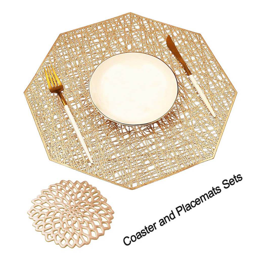 6PCS/Set Vinyl Gold Placemats And Coasters (Octagonal) - Image 3