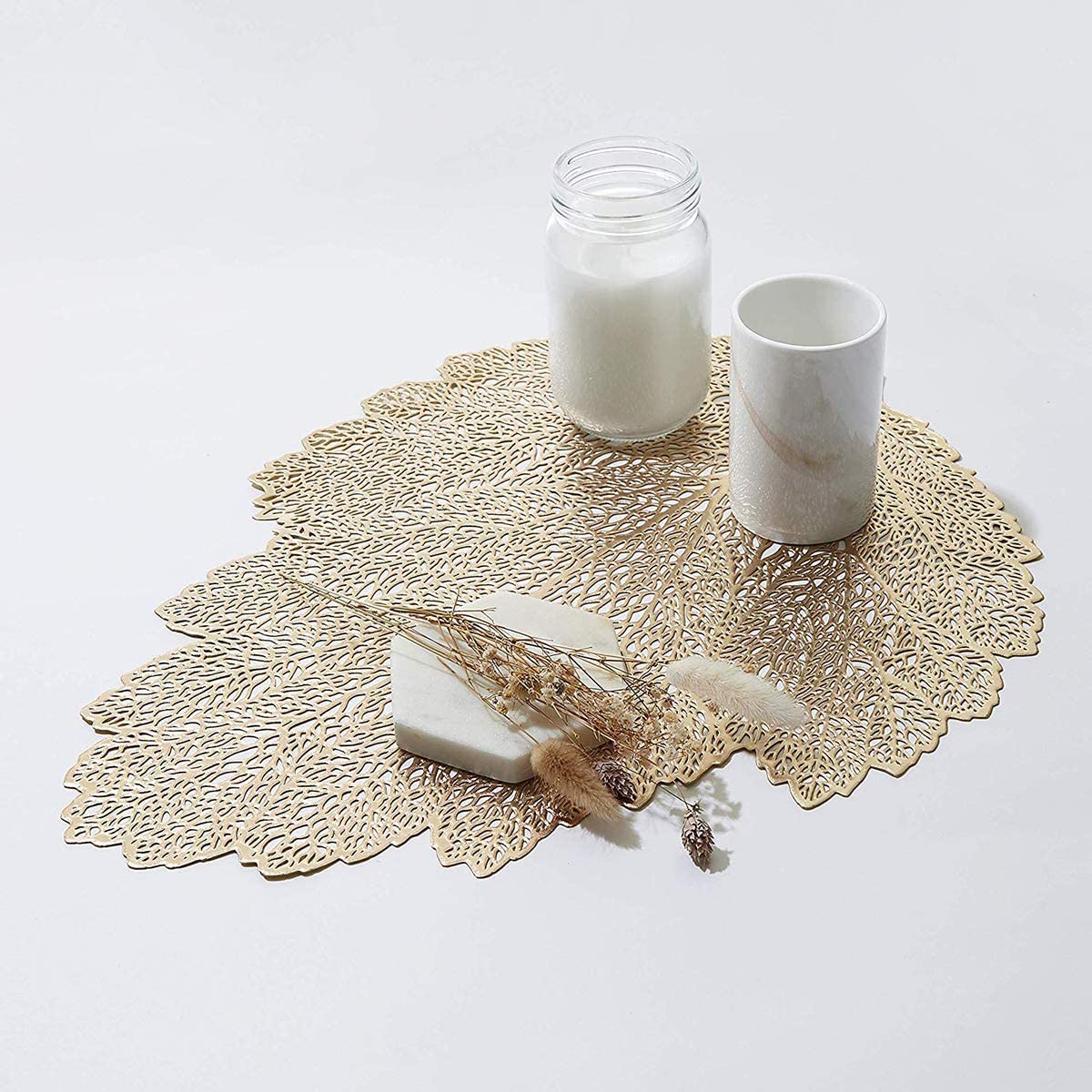 Leaf Vinyl Table Mats and Coasters Set (Gold/Silver) - Image 10