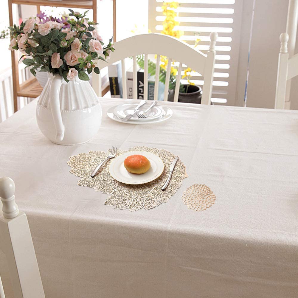 Leaf Vinyl Table Mats and Coasters Set (Gold/Silver) - Image 11