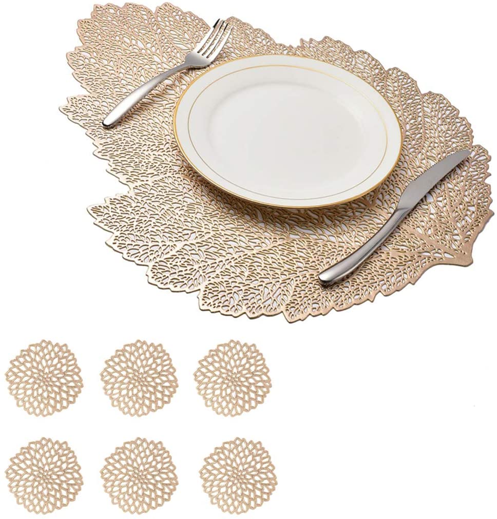 Leaf Vinyl Table Mats and Coasters Set (Gold/Silver) - Image 17