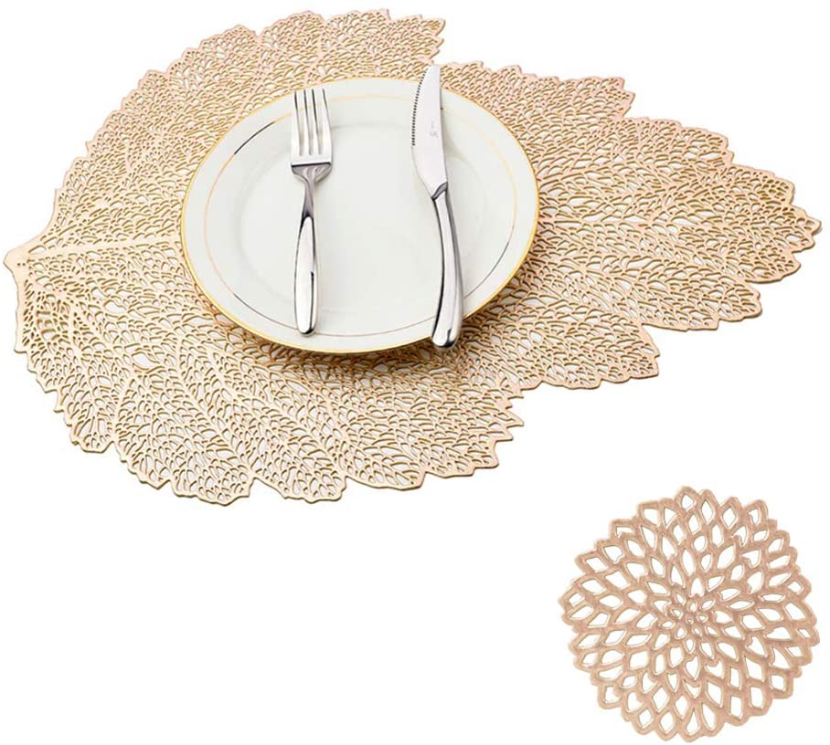 Leaf Vinyl Table Mats and Coasters Set (Gold/Silver) - Image 3