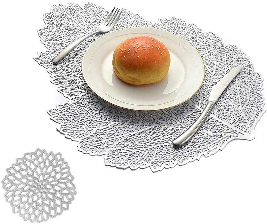 Leaf Vinyl Table Mats and Coasters Set (Gold/Silver) - Image 34