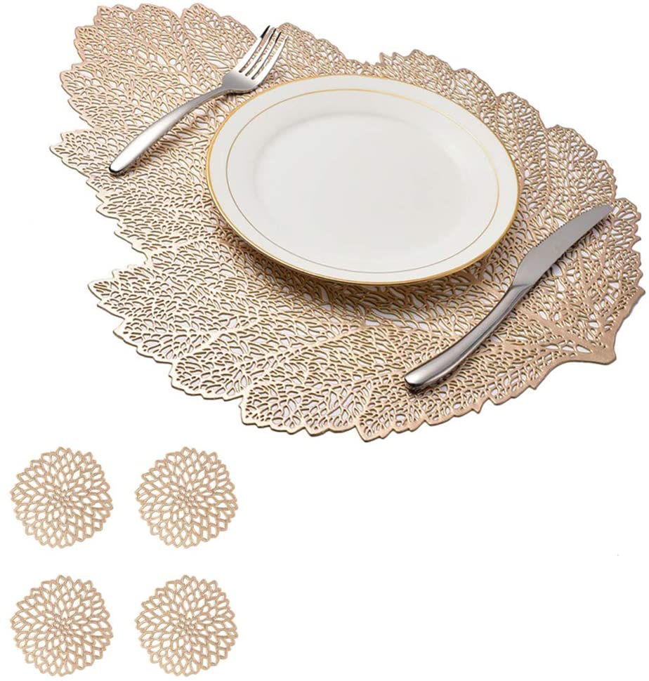 Leaf Vinyl Table Mats and Coasters Set (Gold/Silver) - Image 42