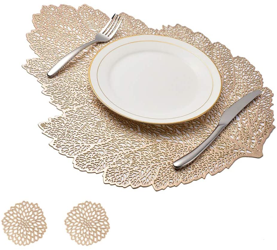 Leaf Vinyl Table Mats and Coasters Set (Gold/Silver) - Image 66