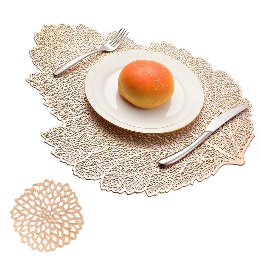Leaf Vinyl Table Mats and Coasters Set (Gold/Silver) - Image 67