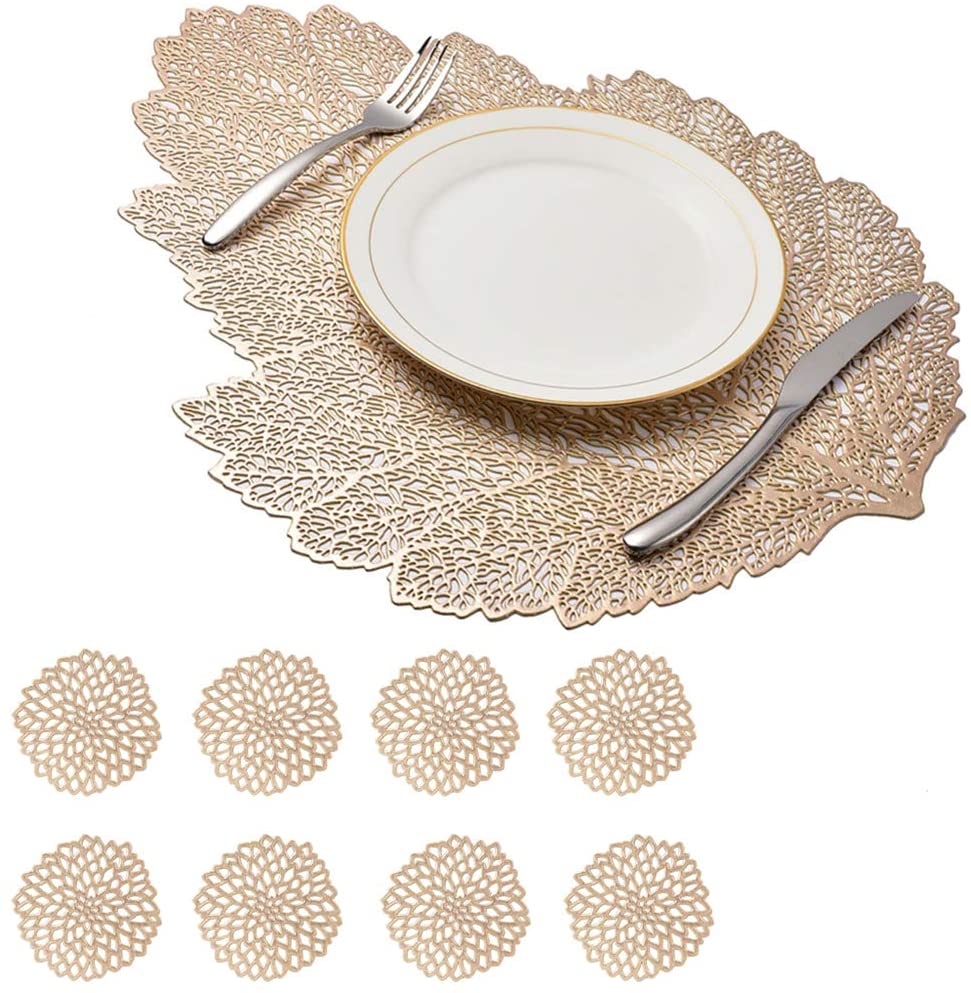 Leaf Vinyl Table Mats and Coasters Set (Gold/Silver) - Image 8