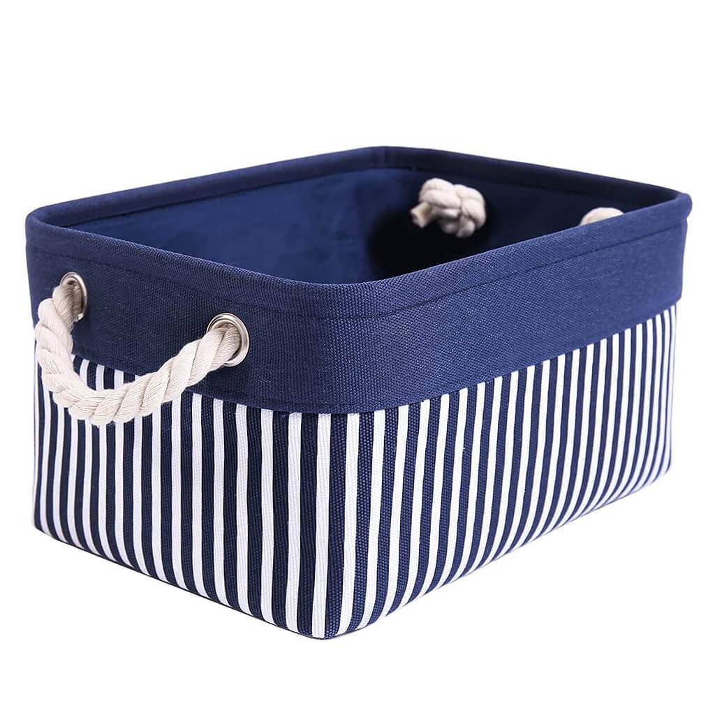Washable Fabric Storage Boxes Foldable Basket Organizers Blue/White Stripes - Image 10