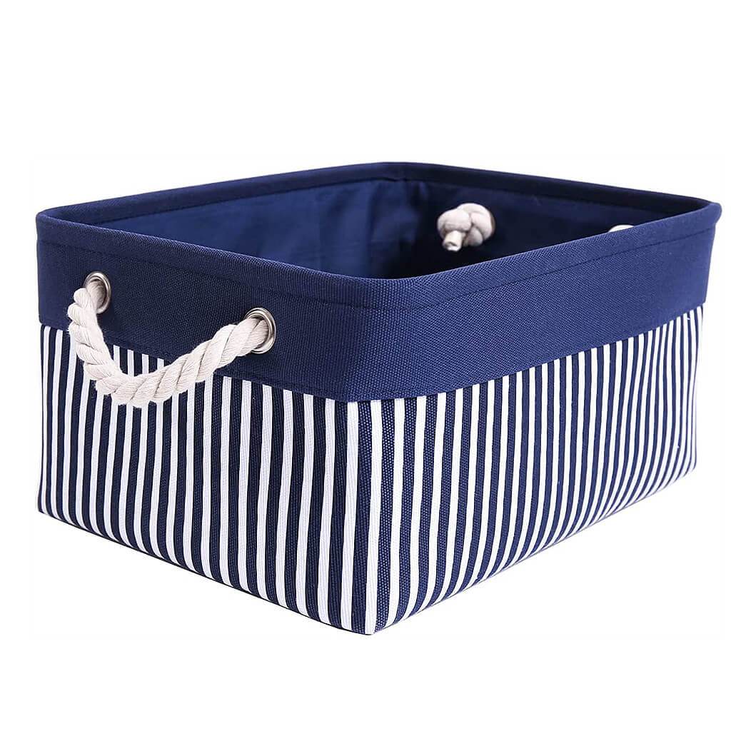 Washable Fabric Storage Boxes Foldable Basket Organizers Blue/White Stripes - Image 11