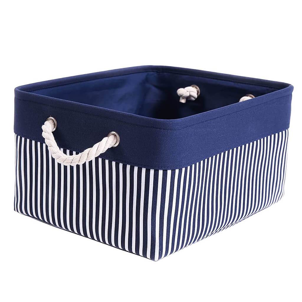 Washable Fabric Storage Boxes Foldable Basket Organizers Blue/White Stripes - Image 12