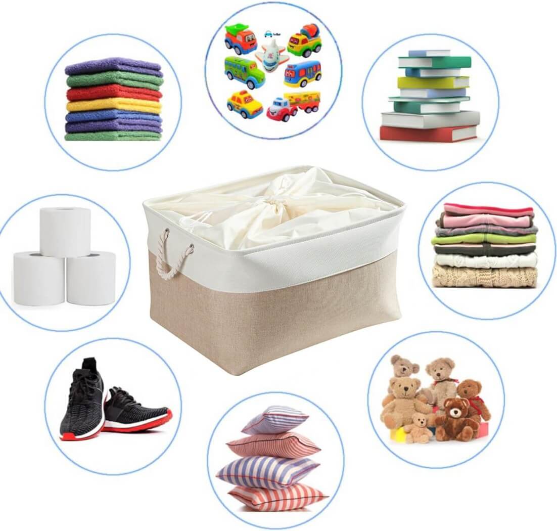 White Khaki Storage Baskets With Rope Handles For Wardrobe - Image 14