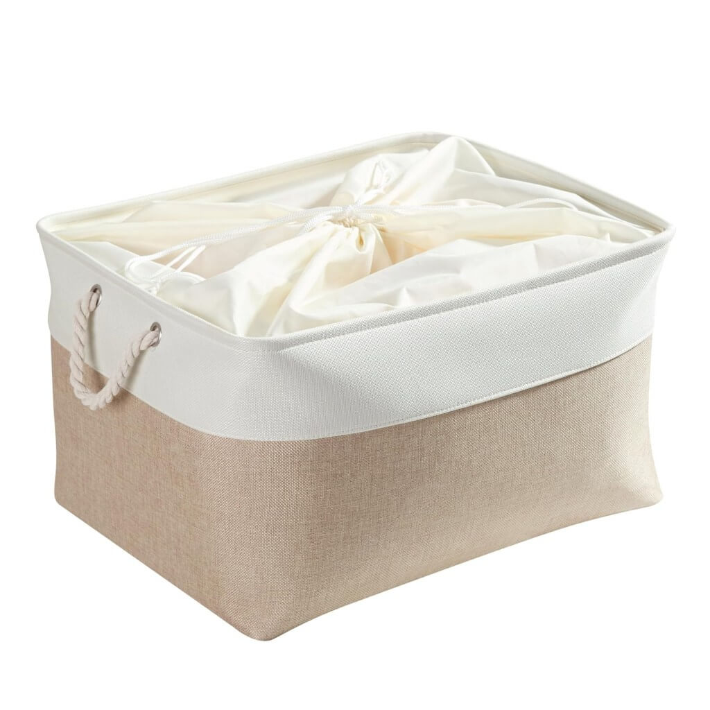 White Khaki Storage Baskets With Rope Handles For Wardrobe - Image 16