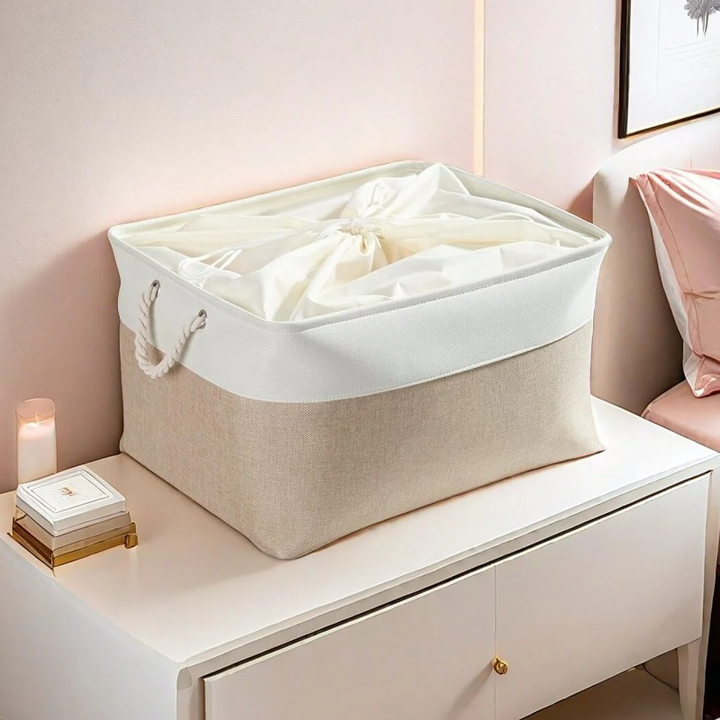 White Khaki Storage Baskets With Rope Handles For Wardrobe - Image 21