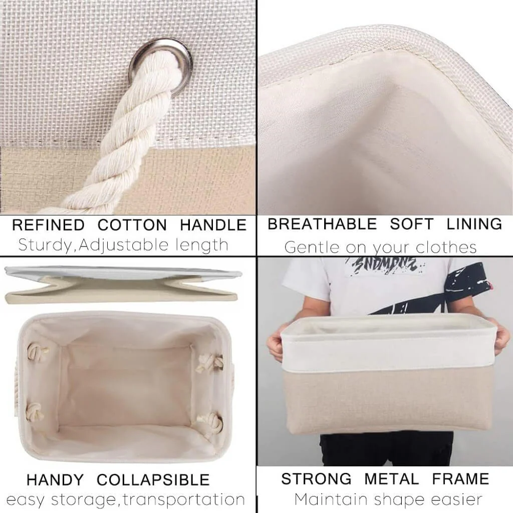 White Khaki Storage Baskets With Rope Handles For Wardrobe - Image 29