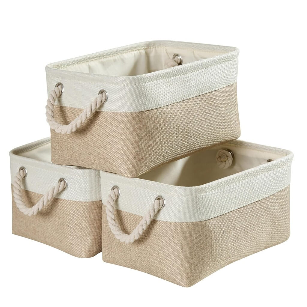 White Khaki Storage Baskets With Rope Handles For Wardrobe - Image 39