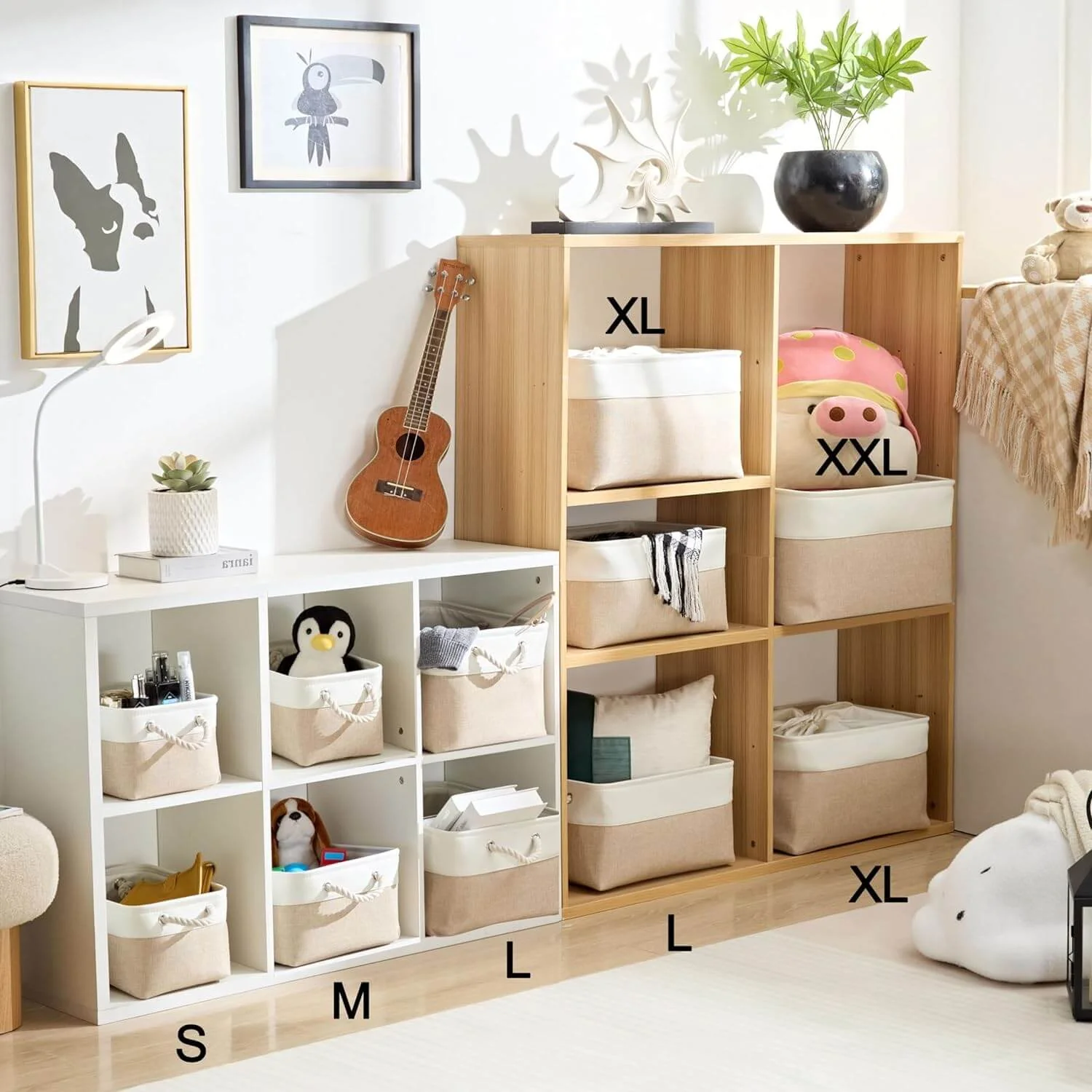 White Khaki Storage Baskets With Rope Handles For Wardrobe - Image 44
