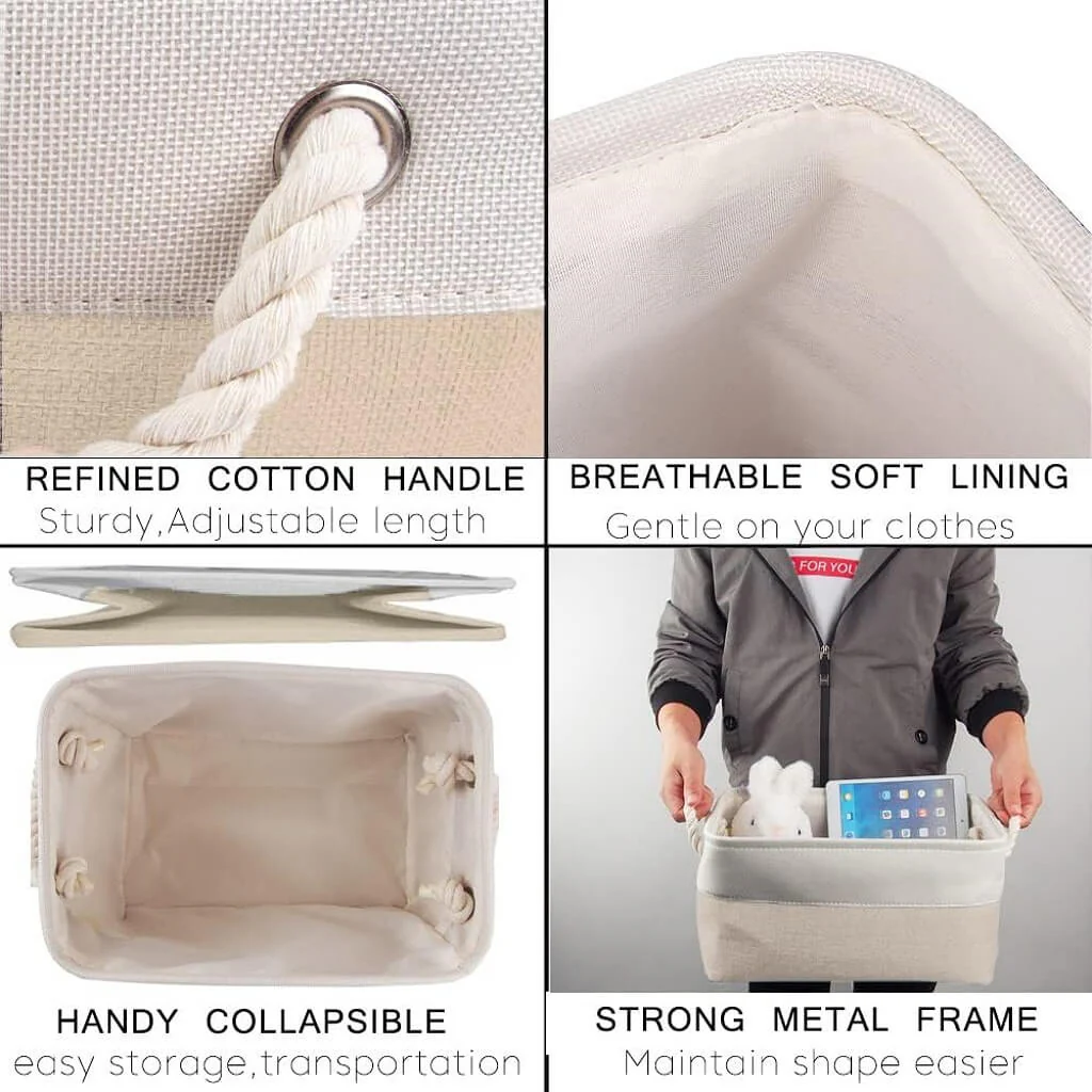 White Khaki Storage Baskets With Rope Handles For Wardrobe - Image 45