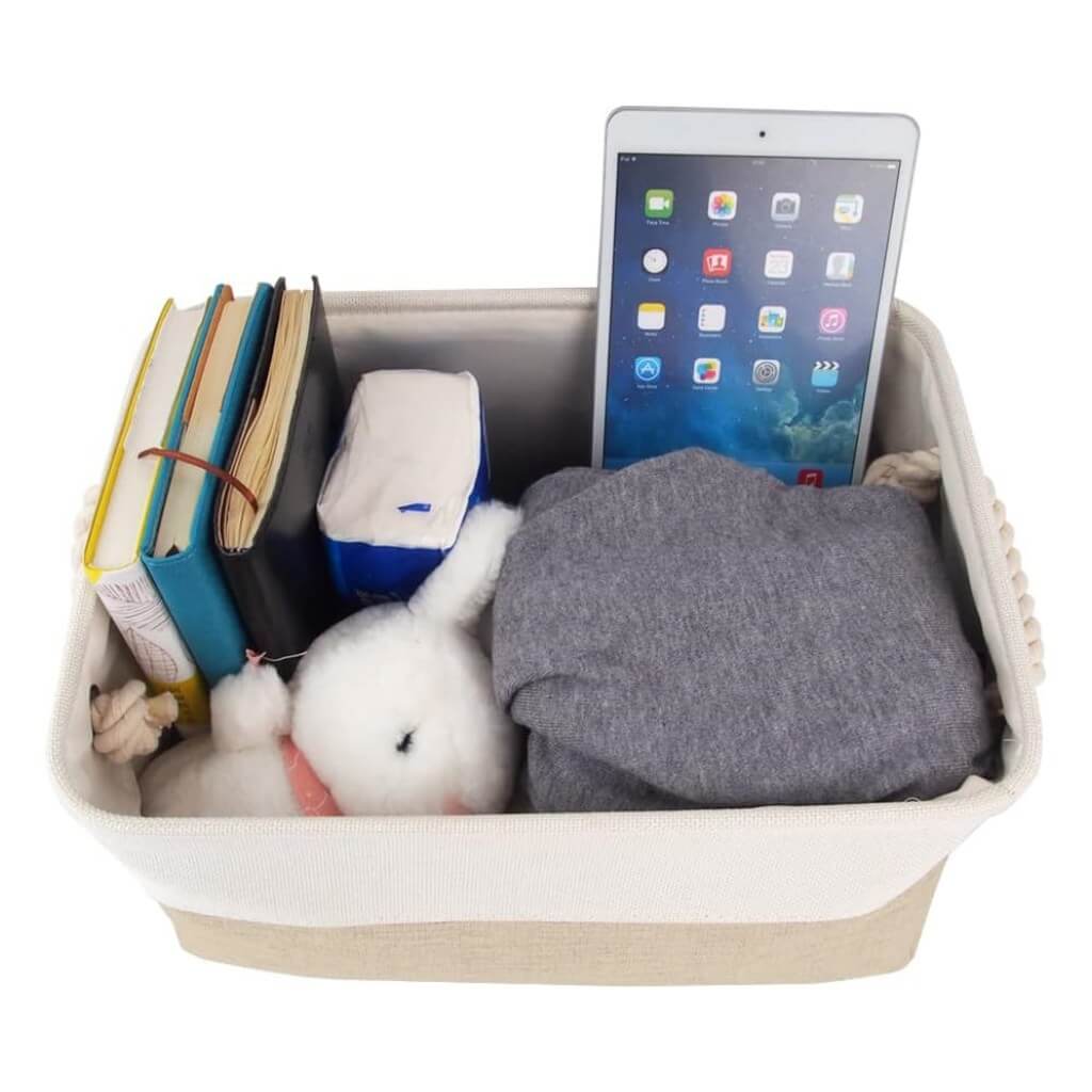White Khaki Storage Baskets With Rope Handles For Wardrobe - Image 46
