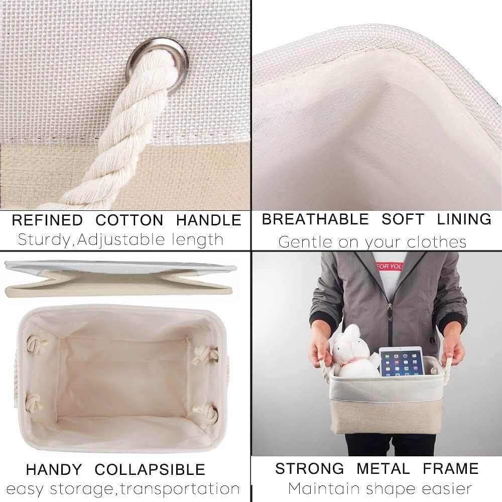 White Khaki Storage Baskets With Rope Handles For Wardrobe - Image 52