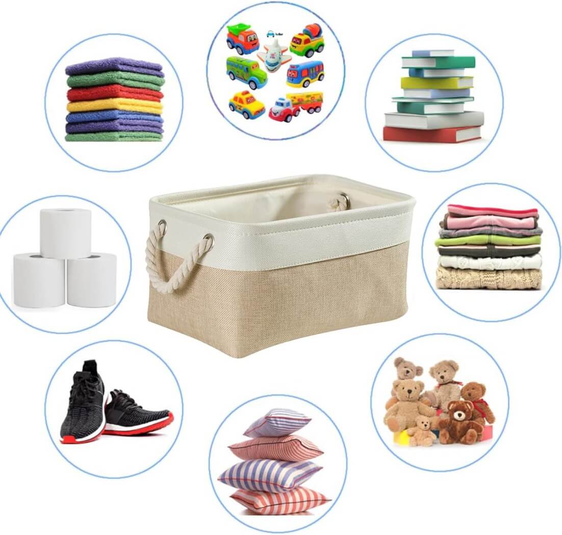 White Khaki Storage Baskets With Rope Handles For Wardrobe - Image 53