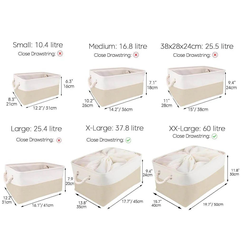 White Khaki Storage Baskets With Rope Handles For Wardrobe - Image 57