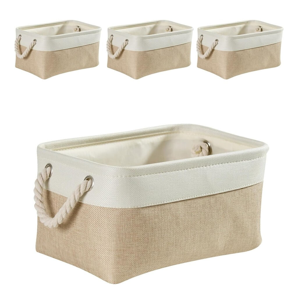 White Khaki Storage Baskets With Rope Handles For Wardrobe - Image 62