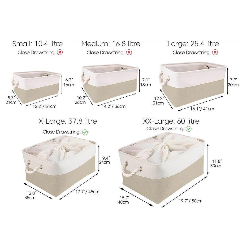White Khaki Storage Baskets With Rope Handles For Wardrobe - Image 64
