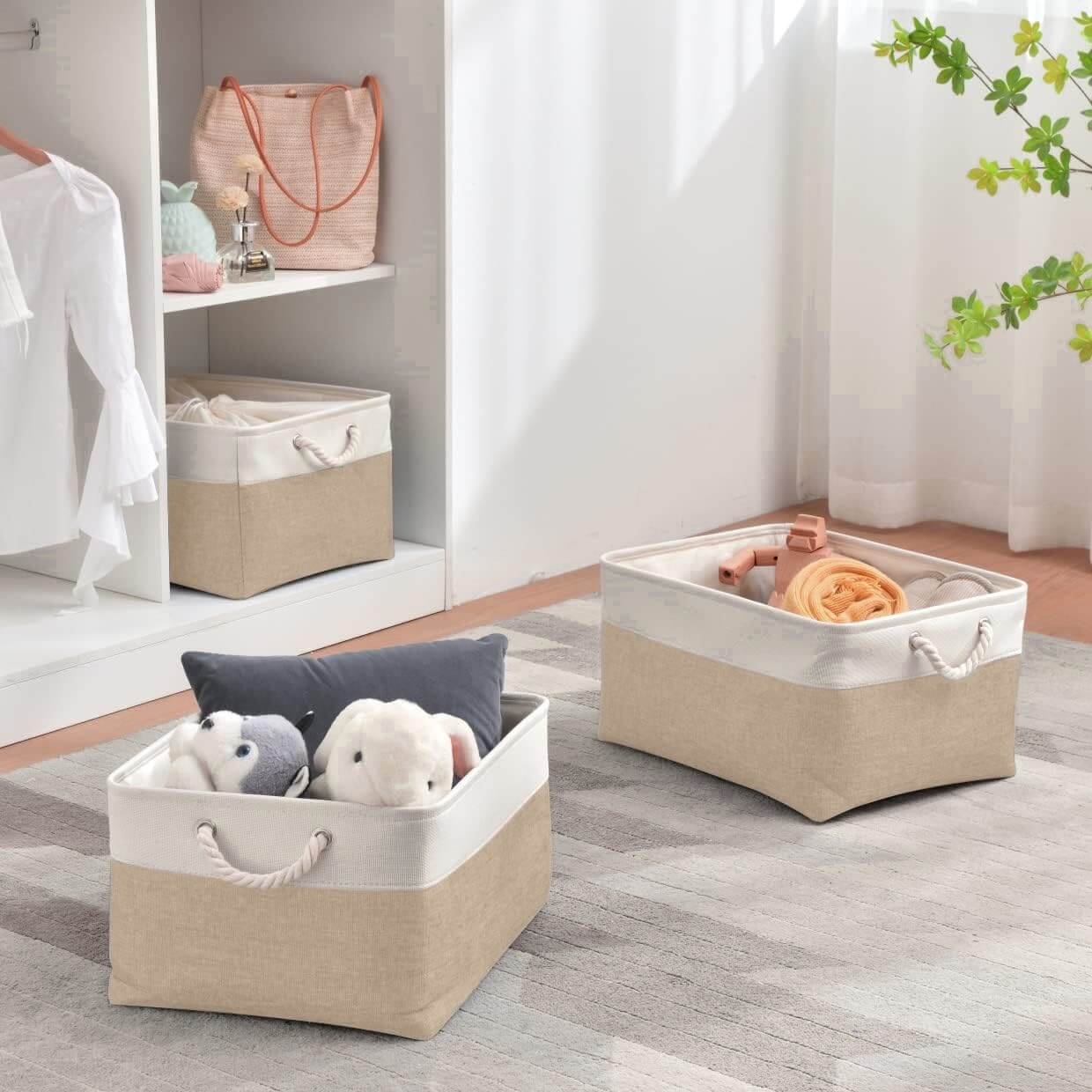 White Khaki Storage Baskets With Rope Handles For Wardrobe - Image 66