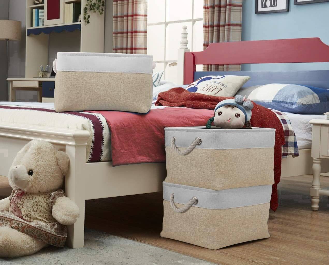 White Khaki Storage Baskets With Rope Handles For Wardrobe - Image 69