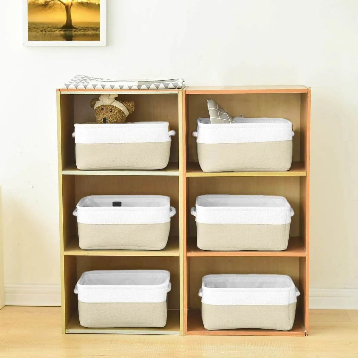 White Khaki Storage Baskets With Rope Handles For Wardrobe - Image 75