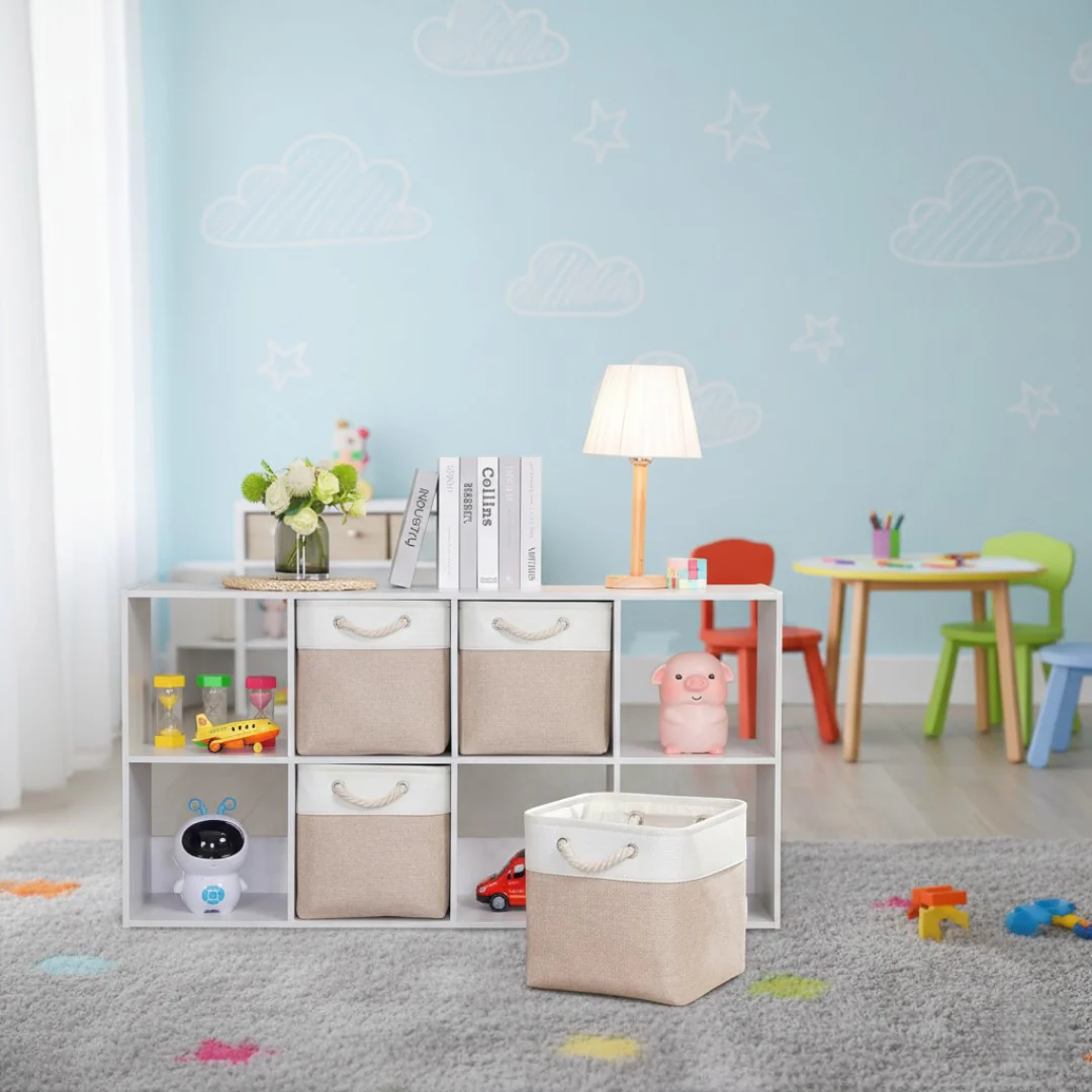 White Light Khaki Storage Cube Boxes with Rope Handles - Image 10
