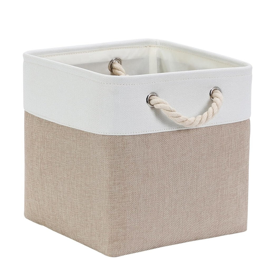White Light Khaki Storage Cube Boxes with Rope Handles - Image 13