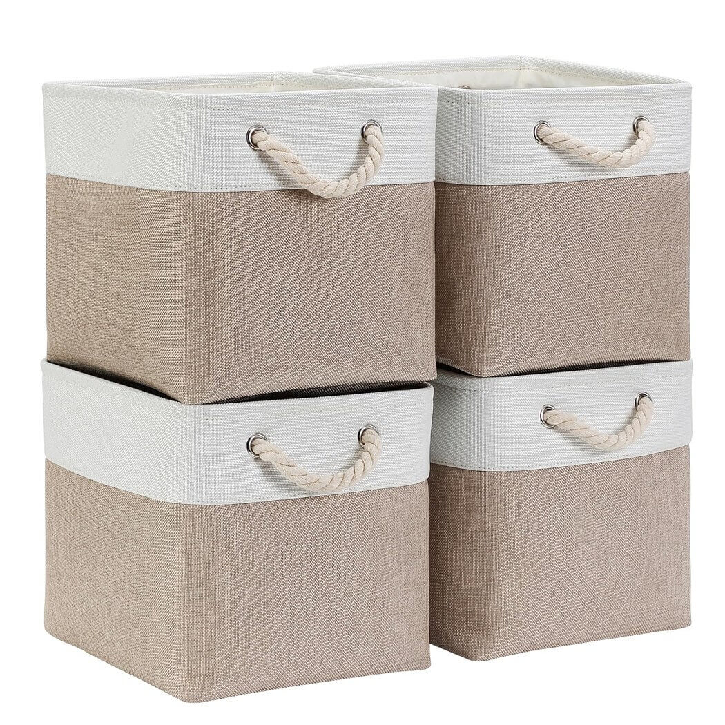 White Light Khaki Storage Cube Boxes with Rope Handles - Image 18