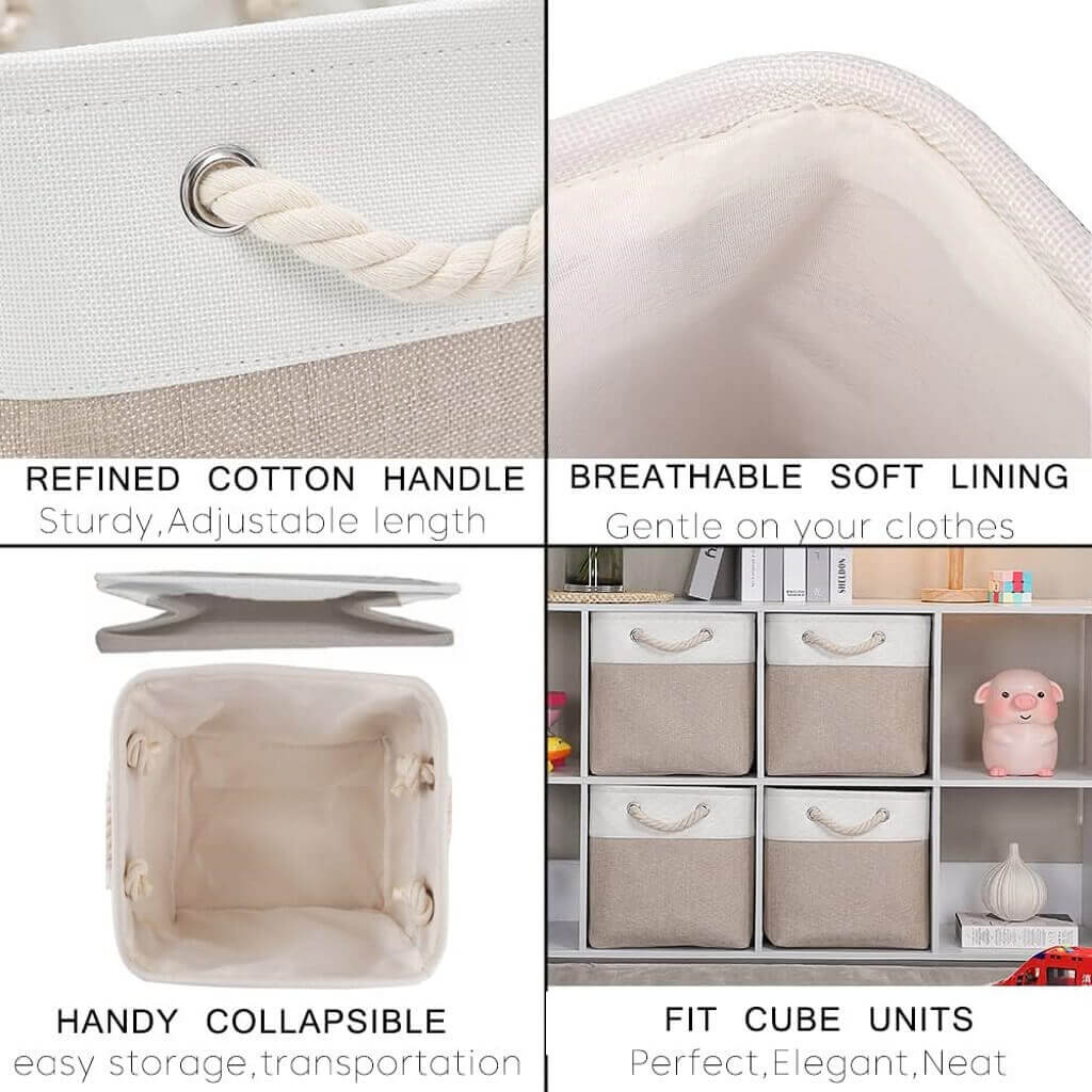 White Light Khaki Storage Cube Boxes with Rope Handles - Image 23