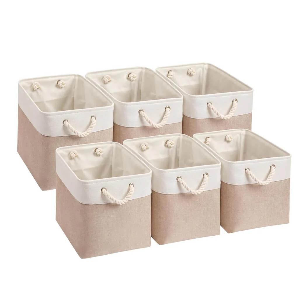 White Light Khaki Storage Cube Boxes with Rope Handles - Image 8