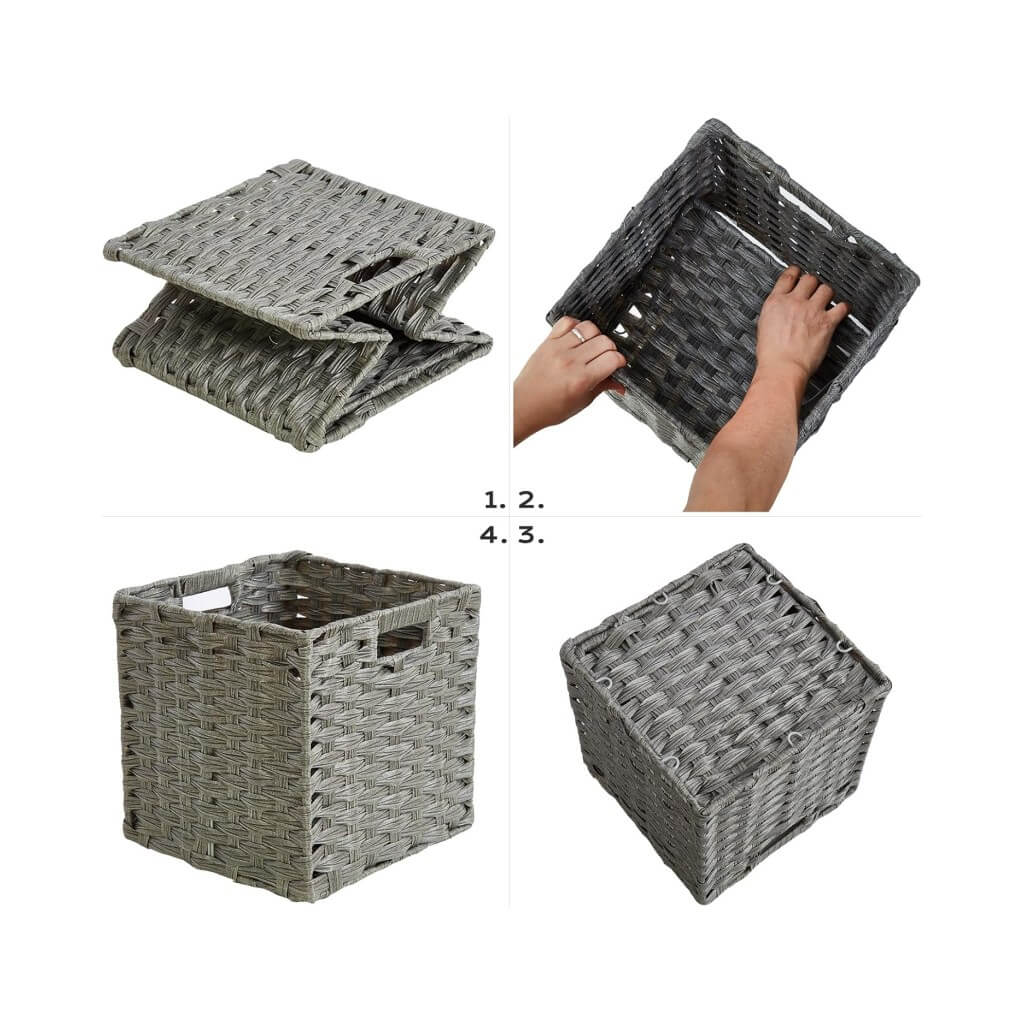 Wicker Storage Baskets Set, Hand-Woven Rattan Cube Organizers for Closet and Shelves - 28x28x28cm, 2/4/6 Pack - Image 19