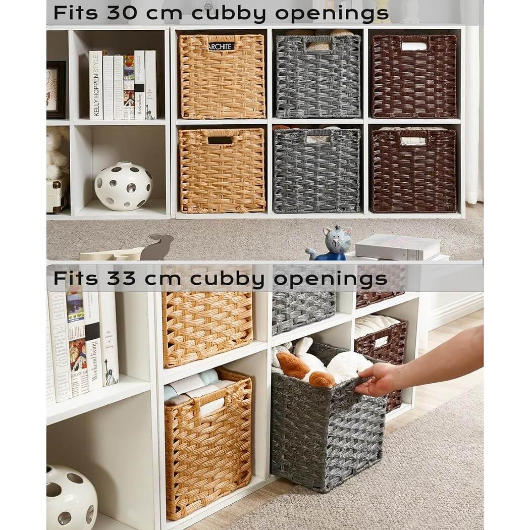 Wicker Storage Baskets Set, Hand-Woven Rattan Cube Organizers for Closet and Shelves - 28x28x28cm, 2/4/6 Pack - Image 40
