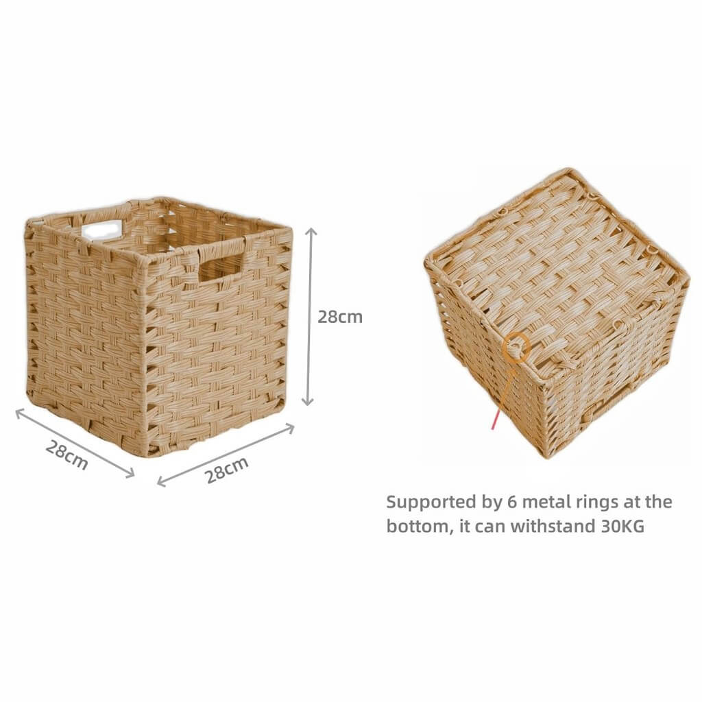 Wicker Storage Baskets Set, Hand-Woven Rattan Cube Organizers for Closet and Shelves - 28x28x28cm, 2/4/6 Pack - Image 5