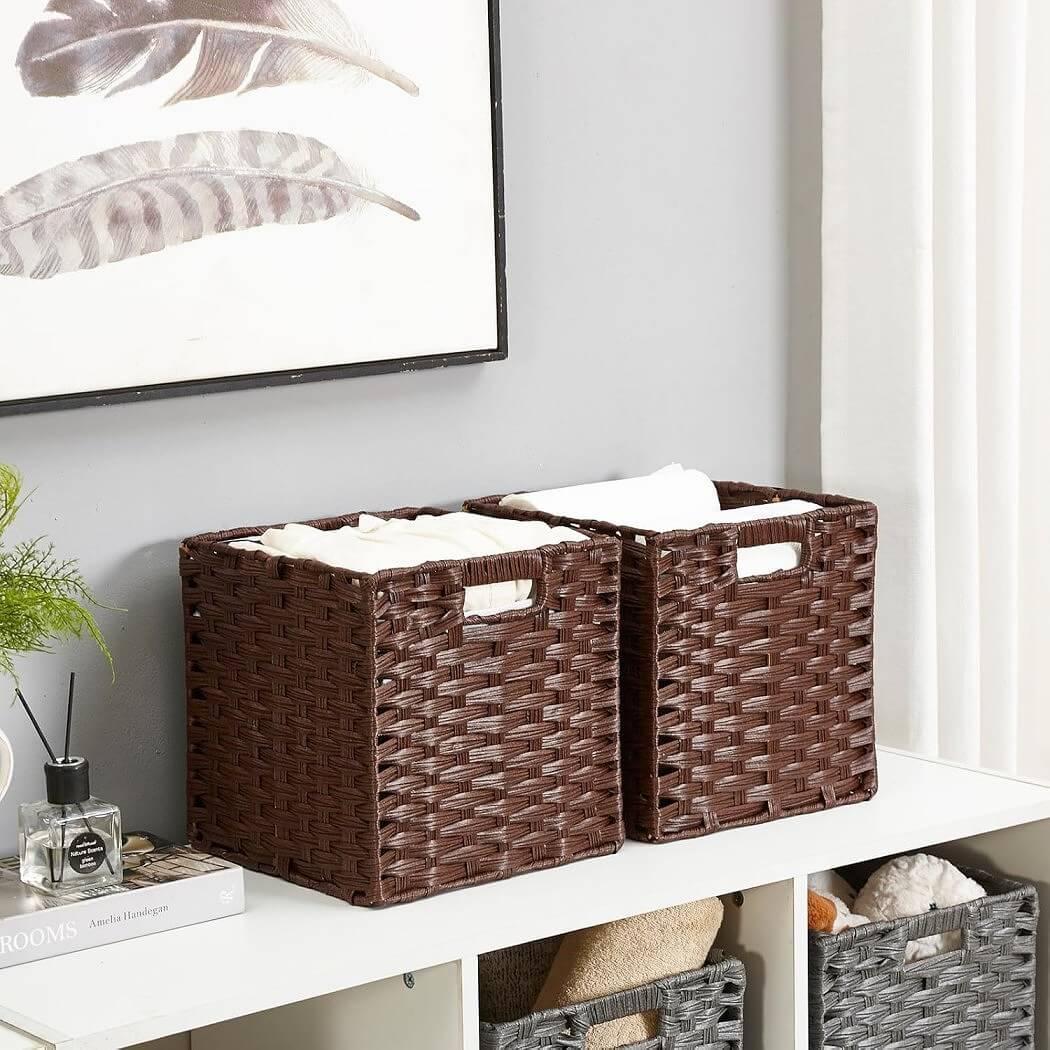 Wicker Storage Baskets Set, Hand-Woven Rattan Cube Organizers for Closet and Shelves - 28x28x28cm, 2/4/6 Pack - Image 57