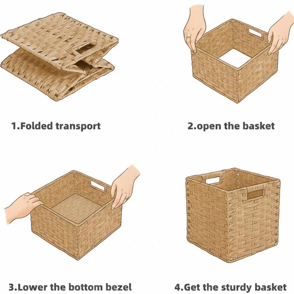 Wicker Storage Baskets Set, Hand-Woven Rattan Cube Organizers for Closet and Shelves - 28x28x28cm, 2/4/6 Pack - Image 6
