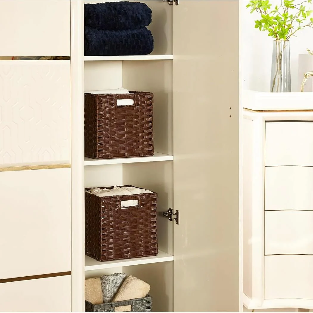Wicker Storage Baskets Set, Hand-Woven Rattan Cube Organizers for Closet and Shelves - 28x28x28cm, 2/4/6 Pack - Image 69